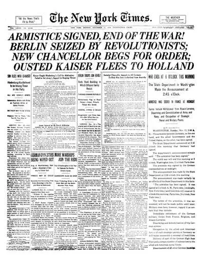 The front page of the New York Times on Nov. 11, 1918
